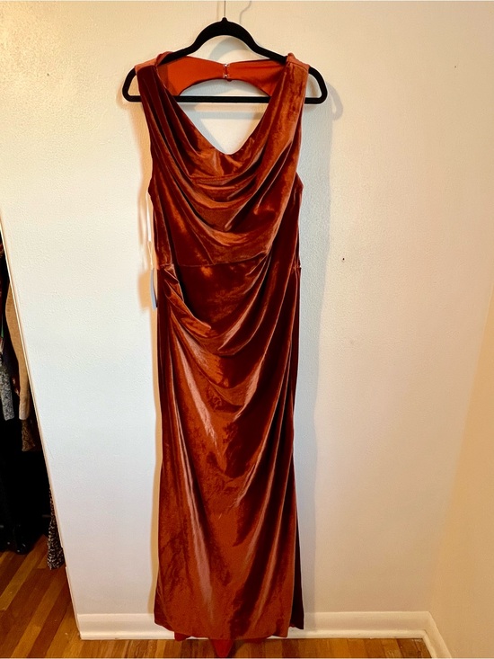 Dresses & Skirts - Women's Rust Velvet Drape-Front Evening Dress